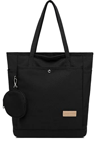 JANSBEN Canvas Handtasche Damen Shopper Groß – Robuste Arbeitstasche mit Reißverschluss, 8 Fächern & Geldbörse – Leichte Stofftasche für Büro Uni – Platz für A4 Ordner, Laptop