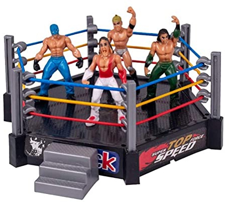 Ejoyous Wrestling Spielzeug Set, Kampfspielzeug mit flexiblen Schnüren für, Actionfiguren, Ring-Set für und Sammler (Grey)