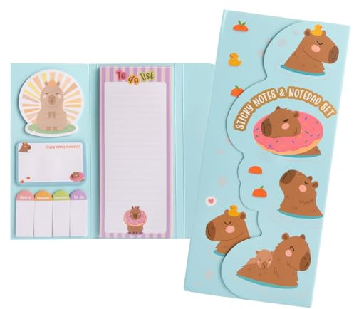 Idena 11558 - Notizblock Set mit Todo Liste und Klebezetteln im Capybara Design, Notizzettel Mappe mit Magnetverschluss, Größe 9 x 21 cm