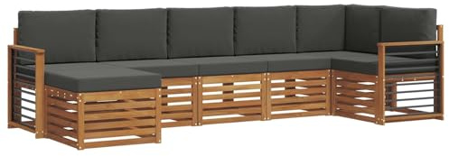 vidaXL Sofagarnituren 7 pcs Natur und Anthrazit Massivholz Akazie, Moderner Garten-Sofa, Robustes Lounge-Set, stylische Möbel für gemütliches Terrassen-Sitzen