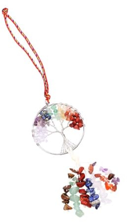 TOKIDNY Pendentif Arbre de Vie en Pierre Naturelle pour Décoration Intérieure de Voiture Bords Lisses et Matériau Synthétique, pour Bureau et Porte-clés