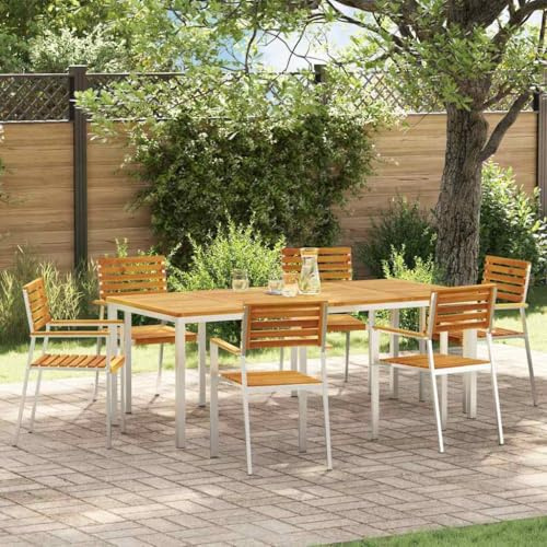 RCODSSK Moderne Gartengarnitur braun Essgruppe für draußen und Terrasse aus Edelstahl 7-teilig