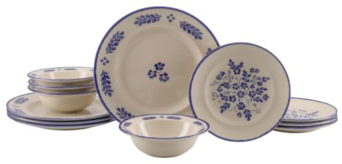 CreaTable, 25391, serie Rondo Cottage Blue, set da 12 pezzi per 4 persone, set di piatti in gres porcellanato, lavabili in lavastoviglie e adatti al microonde, made in Portogallo