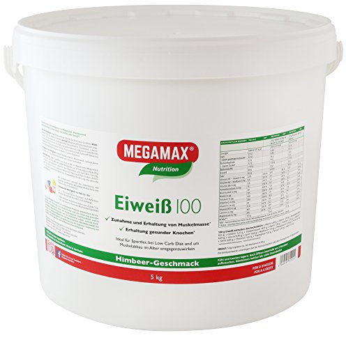 Megamax Eiweiss Himbeere 5 kg | Molkenprotein + Milcheiweiß Für Muskelaufbau ,Diaet | 2k-Eiweiss ideal zum Backen | hochwertiges Low Carb Eiweiß-Shake | aspartamfrei Protein-pulver mit Aminosäuren