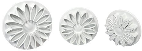 PME SD618 Lot de 3 Emporte Pièces à Poussoir Tournesol, Plastique, Blanc, 1 X 4.5 cm / 1 X 5.5 cm /1 X 7 cm - SD618 -
