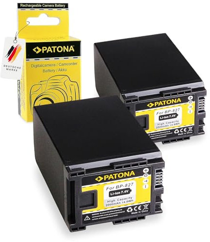 PATONA 2x BP-827 Batteria 2000mAh compatibile con Canon Camcorder FS11 FS21 FS22 HF10 HF20 HF100 HG20 XA20 XA40 XA60 Legria FS200 FS306 FS406 GX10 HF G10 G40 G50 M30 M40 M400 S10 S100 BP827 BP 827