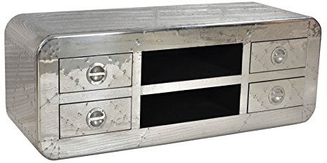SIT-Möbel Airman 1721-21, Lowboard mit 4 Schubladen & 2 offene Fächer, Mangoholz & Aluminium, silber, 145 x 45 x 50 cm
