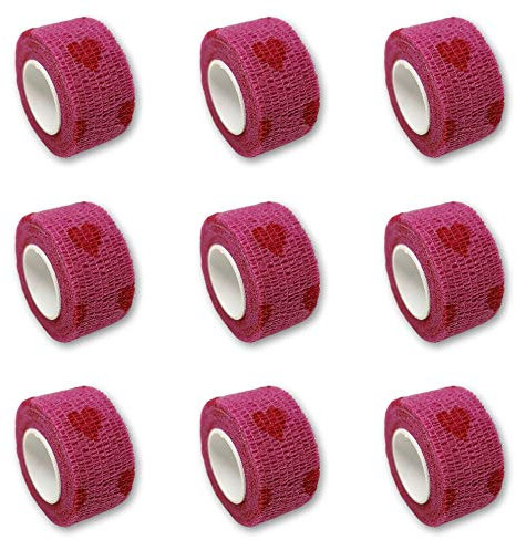 9er-Set Kinderpflaster | Fingerverband | Pflasterverband | Pflaster ohne Kleber - Motiv Herzen rosa - 2,5cm x 4,5m - elastisch, wasserabweisend, kohäsiv …