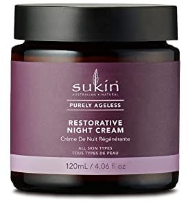 Sukin Purely Ageless regenerierende Nachtcreme,120ml, pflegt und fördert ein junges Aussehen der Haut, mit Ribose, weißem Hibiskus & Baobab, Jojoba und Krambeöl, für Gesicht, Hals und Dekolleté, vegan