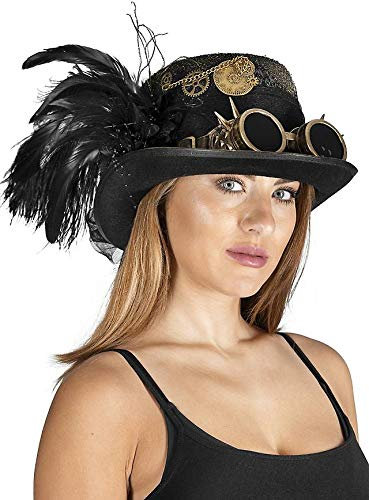 MW Steampunk Hut Zylinder mit Brille und Federn