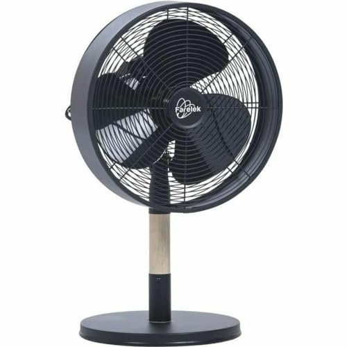 Farelek 112027 Ventilador de mesa, metal, negro y madera