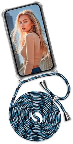 OneFlow Mobile Phone Chain Twist Case, Compatible with iPhone 7 Plus/iPhone 8 Plus, Case with Strap Detachable Smartphone Necklace, Silicone Phone Case for Hanging Chain, Removable, Blue Light blue