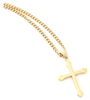 24K Gold Chain Style Cross Pendant Necklace Solid Plated Clasp for Men,Women,Teens Thin for Charms 24ct Miami Cuban Link Diamond Cut (20)