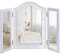 HOMCOM Trifold Freestanding Mirror, Lighted Tabletop Vanity Mirror Large Cosmetic w/16 LED Lights powered by batteries Foldable For Bedroom- White