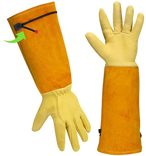 Gartenhandschuhe Damen/Herren Garten Geschenke - Gartenhandschuhe Dornenfest Rosenhandschuhe Damen Arbeitshandschuhe Leder, Lederhandschuhe Garten Handschuhe Lang Garten Werkzeug Verstellbare Größe