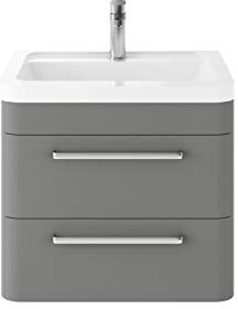 Hudson Reed SOL202A Solar Modern Bathroom Wall Hung Vanity Unit Cabinet with 2 Drawers and Ceramic 40mm Profile Basin, Cool Grey