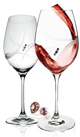 B.BOHEMIAN Rotweingläser SWAROVSKI Exklusiv Dekor, 2er Set 470ml, Handgemachtes Weingläser Rotwein und Prosecco Gläser von Diamant Cristallin Glas, Perfekt für Jahrestag, Hochzeit Geschenk