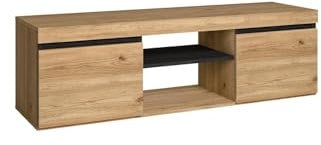 Skraut Home – TV-Schrank – Naturemodell – 140 x 40 x 41 cm – Beistellschrank 2 Türen und 1 zentrales Regal – Nordischer Stil – Melamin – Eiche und Schwarz