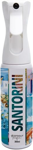 GLAMOUR PARFUM - Ambientador de Hogar Santorini - 300 ml - Pulverizador con Aroma Afrutado y Vainilla - Ambientador Textil en Spray - para Pulverizar en la Cama o en Cortinas - Reutilizable