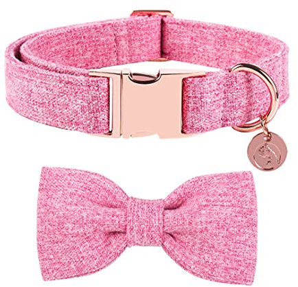 DOGWONG Hundehalsband mit Abnehmbarer Fliege, Rosa Haustierhalsband Hundefliege Geschenk für Mädchen oder Jungen Hunde, Bequeme verstellbares Hundehalsband für kleine mittelgroße Hunde