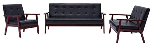 Hommdiy Sofa 3 sitzer + 2 sitzer mit Stuhl Sofa & Couche ledersofa küchensofa polstergarnitur Schwarz Kunstleder