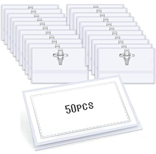 Porte Badge Plastique Horizontal à Pince (Lot de 50),porte-badges horizontaux en plastique transparent,avec pince crocodile et épingle de sûreté,90 mm x 56 mm