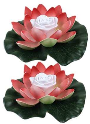 Yeehliny Schwimmende Lotuslichter, LED Wasserdichte Solar Seerosen Schwimmende solarleuchten Lotusblumen-Nachtlampe Lotusblüte Lotusblatt Teichlicht für Pool Teich Garten Deko (18CM-2PC-Rot)