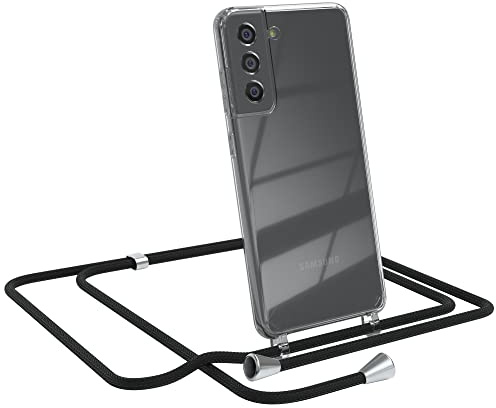 EAZY CASE Handykette kompatibel mit Samsung Galaxy S21 FE 5G Handyhülle mit Umhängeband, Handykordel mit Schutzhülle, Silikonhülle, Hülle, Stylische Kette für Smartphone, Schwarz