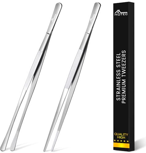 Hotec NZ-S02 - Pinze da barbecue in acciaio inox, lunghe 30 cm, pinzette da cucina in acciaio inox, possono essere utilizzate come pinze professionali per cucinare, grigliare e cuocere al forno, set