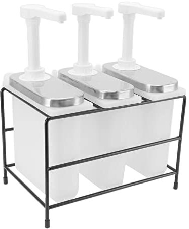 Sauce Dispenser Pump, 3 Bucket Condiment Pump Dispenser with Iron Frame Labor Saving Detachable Coffee Syrup Dispenser Pump Multifunction Condiment Pump Station for(2L 40x18.5x35cm/15.7x7.3x13.8in)