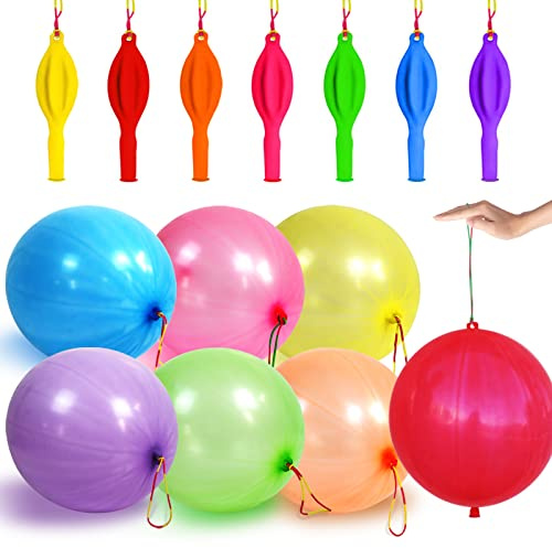 LEEZZIZZ 30Pcs Punch Balloons, Thickened Neon Punching Balloon Heavy Duty Party Favors for Kids with Rubber Band Handle, Bouncy Balls for Birthday Weddings Goodie Bag Stuffer Supply