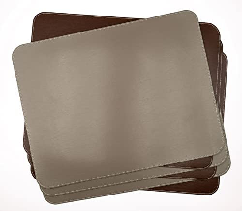 Tischset 6er Pack aus PU Leder | doppelseitig vegan wasserfest abwaschbar Kunstleder Lederoptik Platzset Platzdeckchen Set 44 x 34 cm (Nutriabraun/Kastanie)