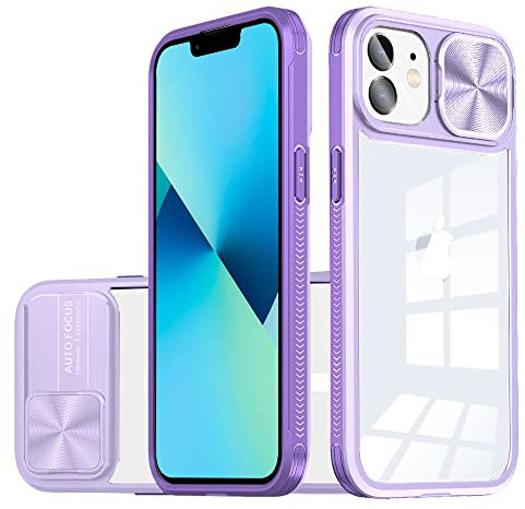 Dqtaoply Dqtaoly Coque Transparente pour iphone 12 Case avec Lentille Coulissante Caméra Protection Étui, Antichoc Silicone TPU + PC Dur Housse pour iphone 12(Violet)