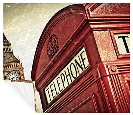TBOUOBT Bettwäsche-Fleece-Decke, dekorativ für Schlafzimmer-Sofa-Boden,Retro London Big Ben