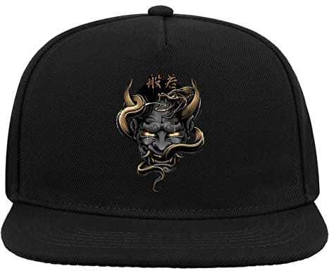 Snake Demon Hannya Oni Japanese Kanji Art 5-Panel-Baseballmütze mit flachem Visier und Snapback Schwarz