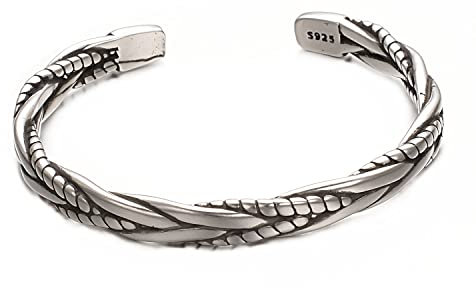 vissen Vintage Silber Armband Armreif Herren Damen Edelstahl Geflochtene Muster Offene Manschette Armschmuck