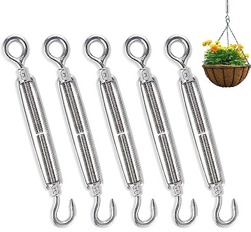 mizikuu Lot de 5 M6 Tendeur Cable, Inox 6mm Crochet Tendeur 304 en Acier Inoxydable Réglable Tendeur Grillage tendeurs à lanterne œil et crochet pour Cordes à linge,Suspendre,Cable de Garde Corps