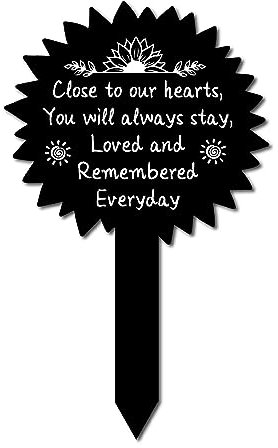CREATCABIN Piquets Commémoratifs Forme Soleil Grave Impression Plaque Commémorative Acrylique Imperméable Mémorial Piquet de Jardin pour Extérieur Cour Décoration Tombe Cadeaux Commémoratifs 25x15cm