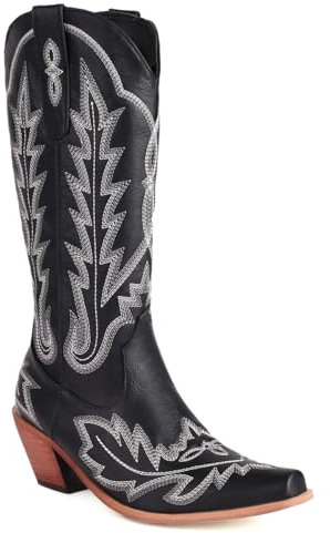 Donne Western Stivali da cowboy with Embroidered Moda Retrò Classico Tall Boot Pull On per donne Ragazze Le signore nero Numero 44