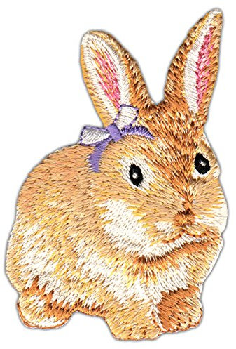 Hase mit Schleife Aufnäher zum aufbügeln oder aufnähen Bügelbild Aufbügler für Kleidung gestickter Bügelpatch Applikation Patch Größe 5,0 x 8,0 cm