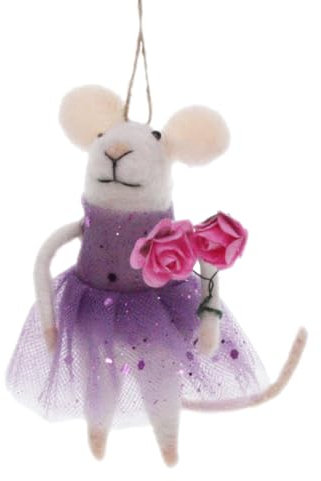 POMMERNTRAUM ® | Dekorationsfigur Sammlerfigur Filzmaus Mäusedame im Glitzerkleidchen mit Rosenstrauss Filzmäuschen Maus Mäuse (Rosalie)