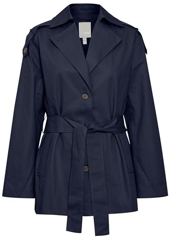 fransa FRNINA Damen Jacke Übergangsjacke Kurzjacke Umlegekragen 100% Baumwolle Oversize, Größe:L, Farbe:Navy Blazer (193923)