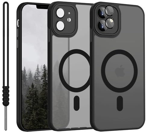 YUANDMI iPhone 12 Hülle mit MagSafe, Hanyhülle iPhone 12 Magnetisch Leicht Dünn Matte Touch Kameraschutz, Kratzfeste Anti-Gelb rutschfest Kratzfest Schutz Stoßfest Hülle für iPhone 12 Matt Schwarz