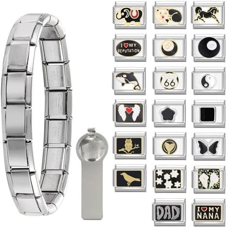 Paffartt Italian Charms Bracelet Sets for Man Woman Removable Classic Stainless Steel 9mm Module Links with Opening Tools Hand Painted for DIY Fashionable Jewelry Gifts
