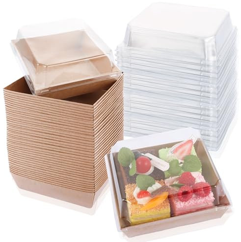 APACALI 100 Pack Cake Slice Boxes, 12cm Charcuterie Boxes with Clear Lids, Cake Boxes for Cake Portions, Individual Cake Slice Boxes for Bakery Cakes Sandwiches Cookies, Brown