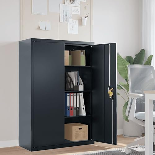 Homgoday Aktenschrank Büroschrank Metallschrank Stahlschrank Aufbewahrungsschrank Mehrzweckschrank Aktenschrank Abschließbar für Arbeitszimmer, Wohnzimmer Anthrazit 90x40x140 cm Stahl