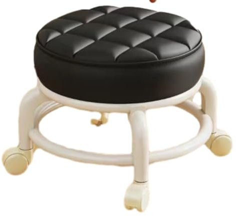 Taburete pequeño con ruedas, taburete para pedicura, taburete giratorio con ruedas, taburete ajustable 360°, taburete de baño con ruedas, para spa, casa (Beige)
