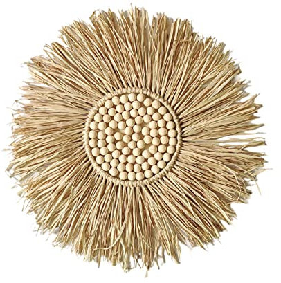 Ghirlanda decorativa da parete in rafia, realizzata a mano, stile bohémien, 40 cm, decorazione da parete realizzata a mano, in fibra naturale, decorazione artistica da parete