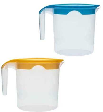1 Liter Plastic Water Jug with Lid Milk Juices Drinks Fridge Jug Ideal for Everyday Use Indoor Outdoor Party (Blue & Yellow)