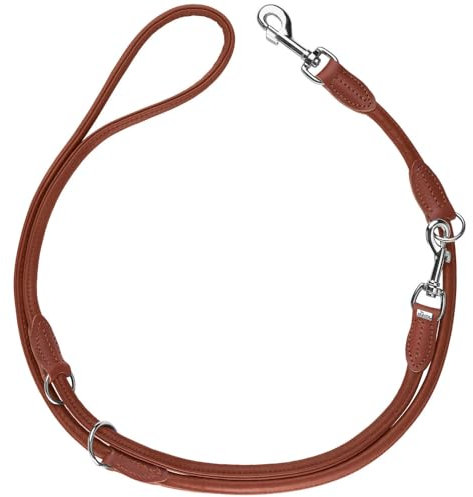 HUNTER Verstellbare Hundeführleine Round & Soft Canadian UP, Farbe: Cognac, weiches Leder, 3-Fach verstellbar, rundgelegt, nachhaltig, Made in Germany, Größe: 6/200